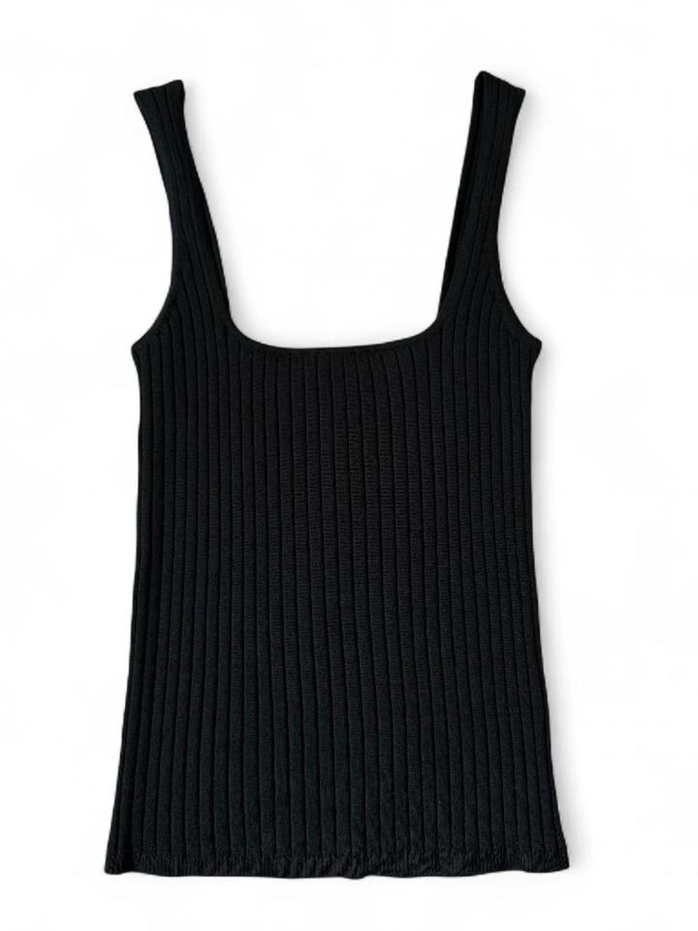 J. Crew Black Ribbed Merino Wool Square-Neck Tank Size S